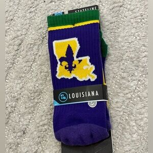NWT - Skyline Louisianana Purple, Green & Gold Crew Socks